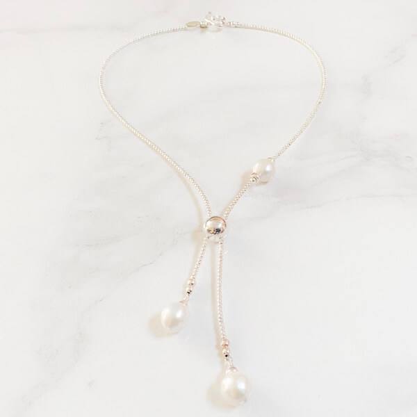Offset Baroque Pearl Double Drop Necklace