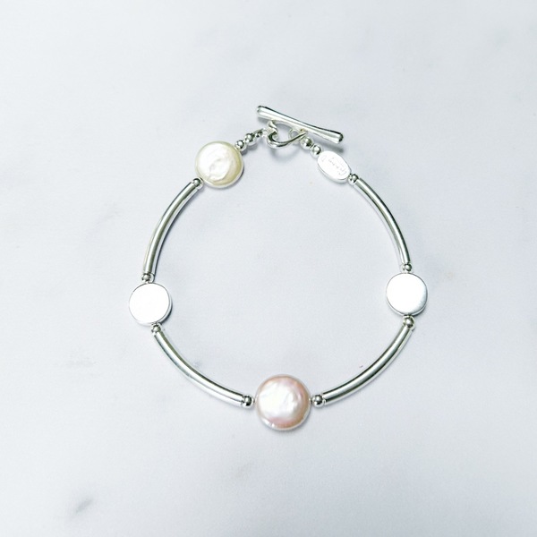 Silver discount pearl bangle