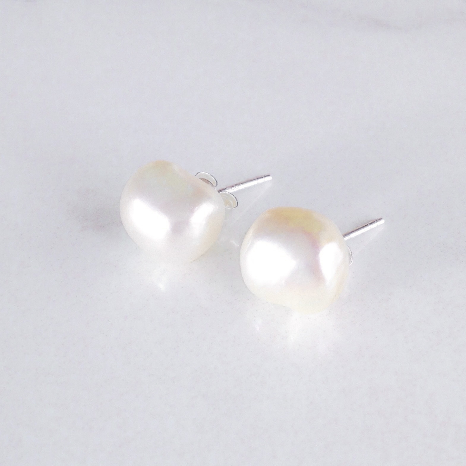 Baroque Pearl Stud Earrings Ginny D, Handmade Contemporary Designer
