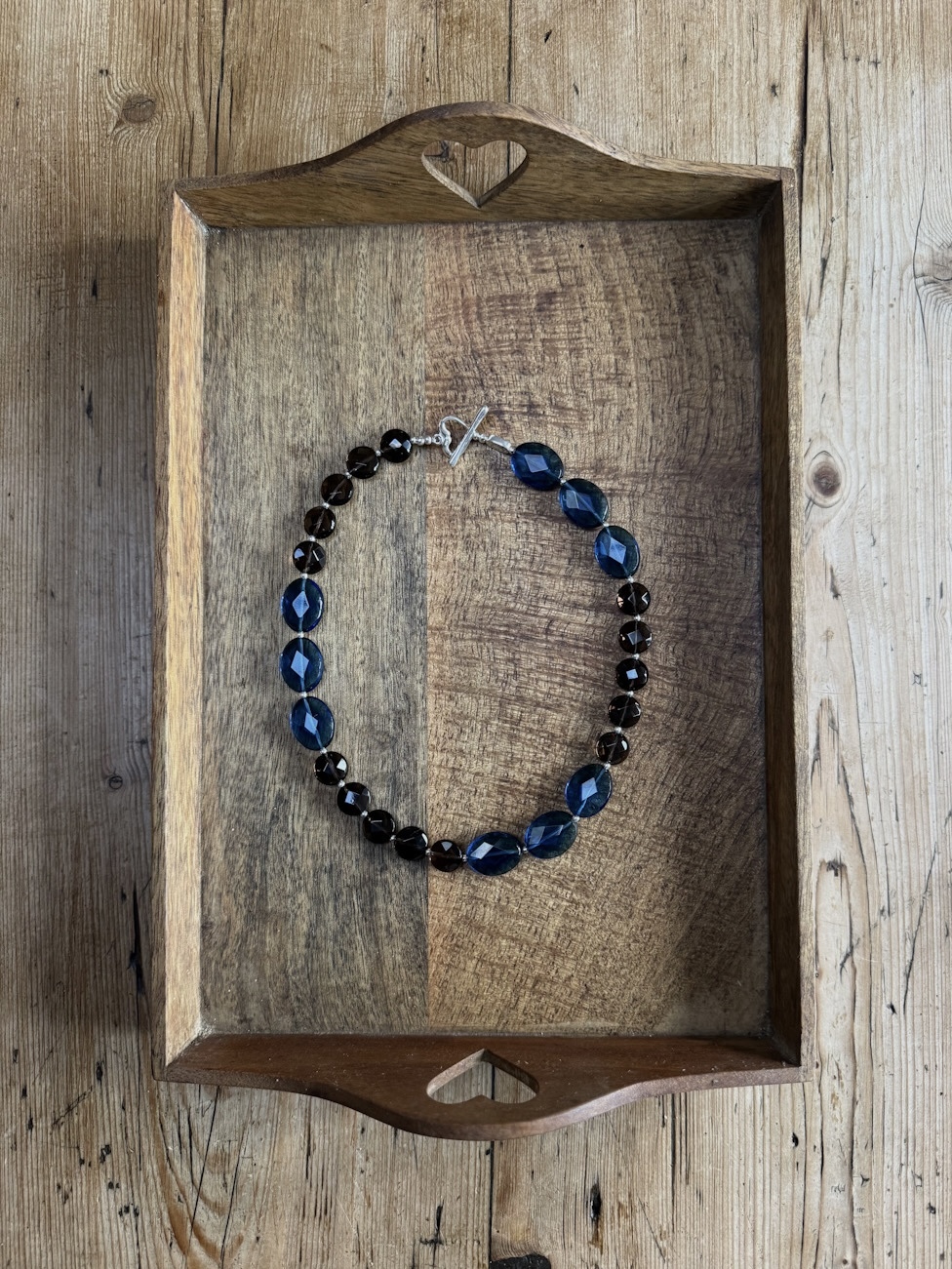 SMOKEY QUARTZ & ROYAL BLUE FACETS NECKLACE
