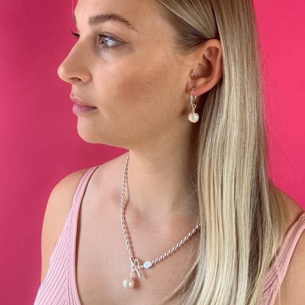 Pearl Midi Hoop Earrings