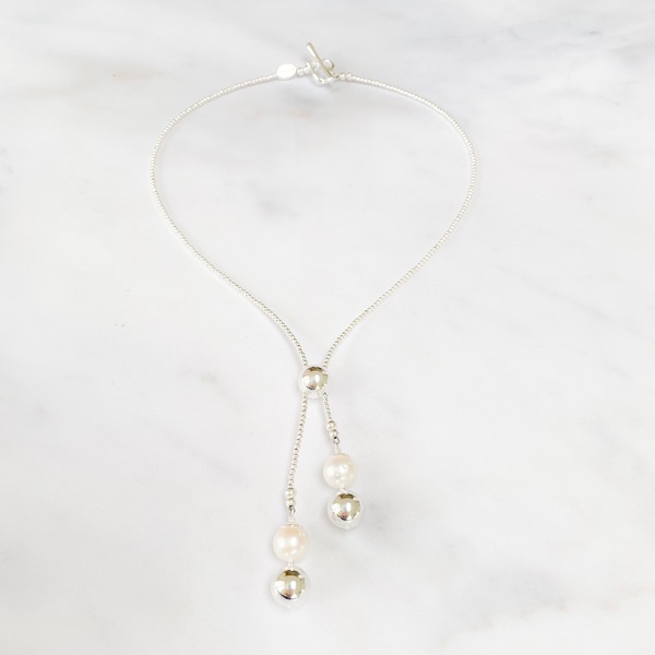 Pearl & Orb Double Drop Necklace 