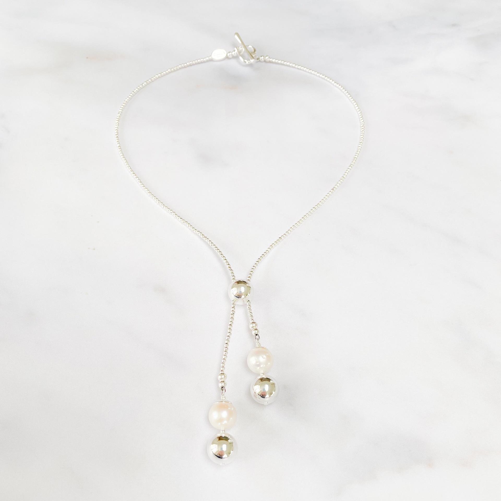 Pearl \u0026 Orb Double Drop Necklace 