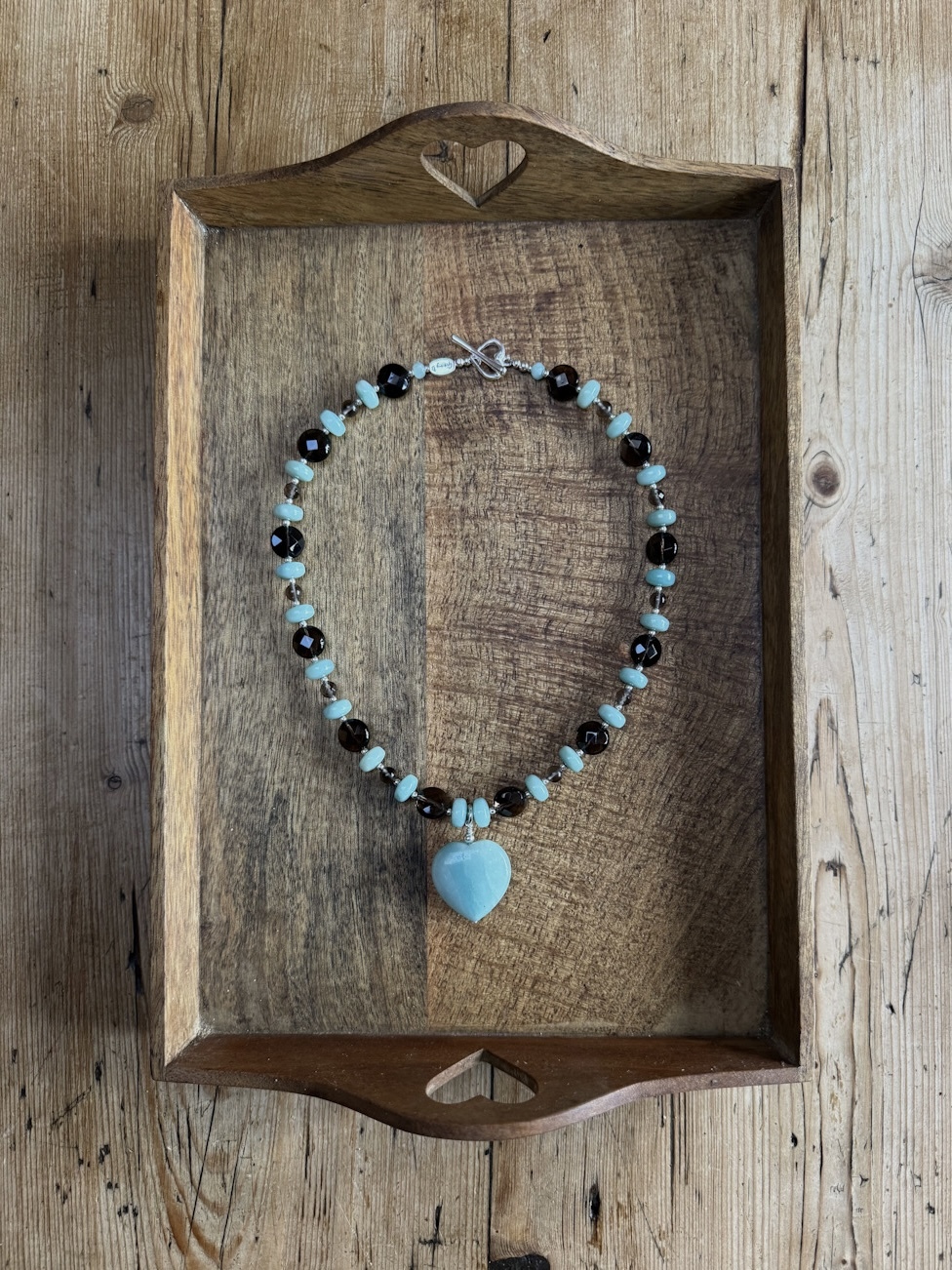 SMOKEY QUARTZ & AMAZONITE HEART NECKLACE