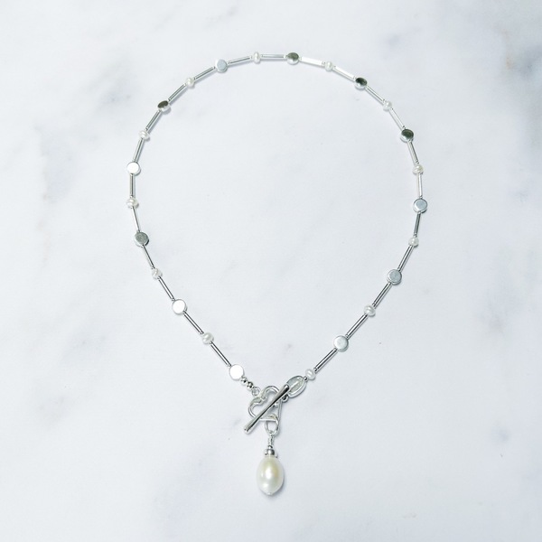 Mini Disc & Pearl Drop Necklace
