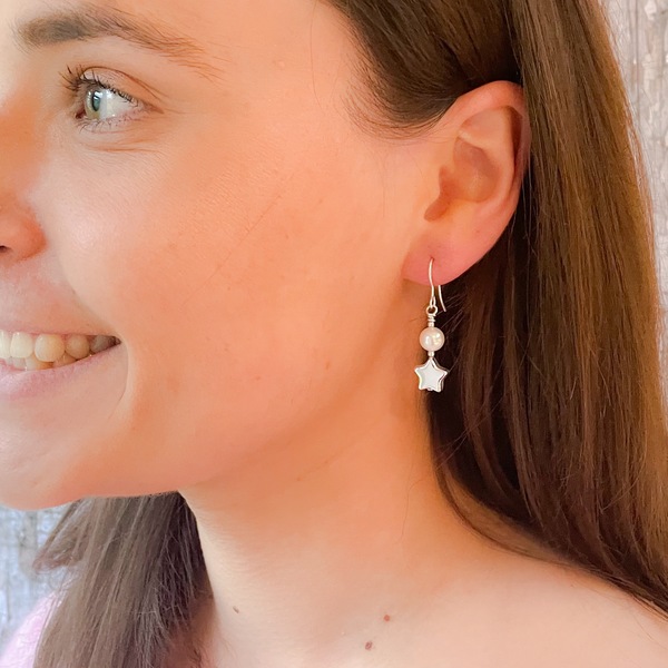 Star Pearl Drop Earrings