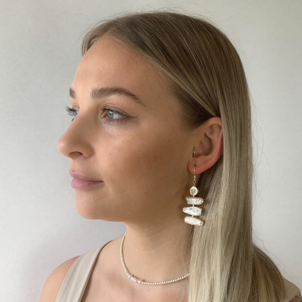 White Biwa Stick Statement Earrings 
