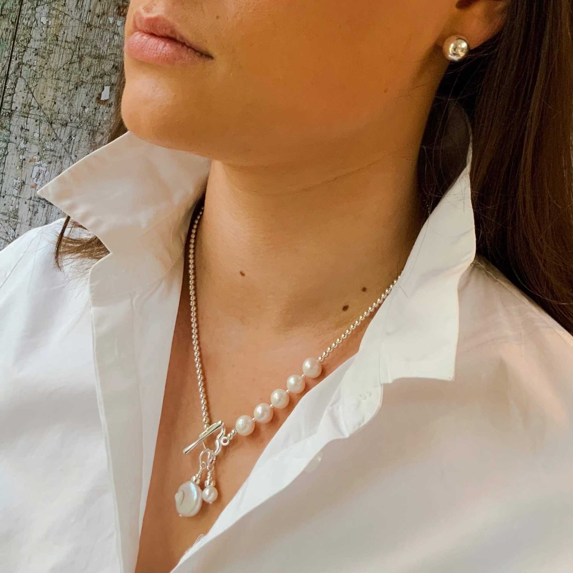 Five Pearl Necklace Necklaces Ginny D, Handmade Contemporary