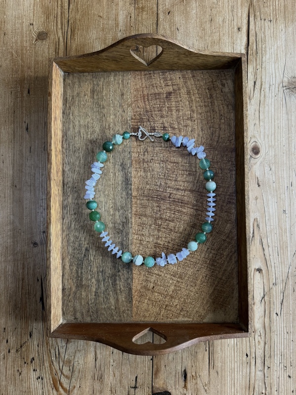 BLUE LACE & GREEN AGATE GEM NECKLACE