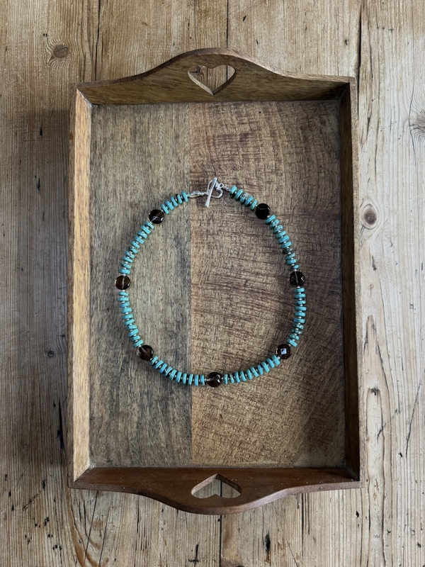 TURQUOISE & SMOKEY QUARTZ RONDEL NECKLACE