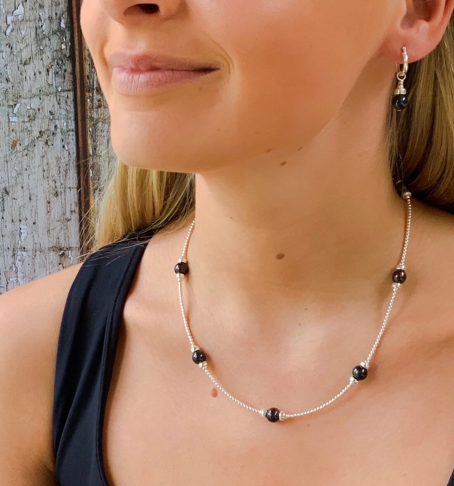 Black Pearl Spacer Necklace Necklaces Ginny D, Handmade