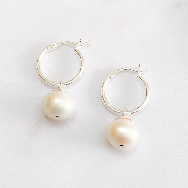 Pearl Midi Hoop Earrings