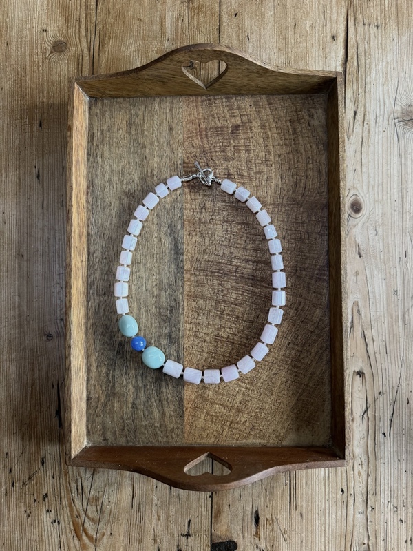 PINK MORGANITE & AMAZONITE OFF-SET NECKLACE