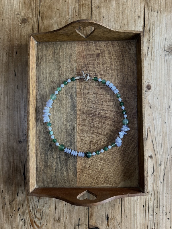GREEN AGATE & BLUE LACE TEXTURE NECKLACE