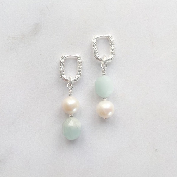 Aquamarine & Pearl Hoop Earrings 