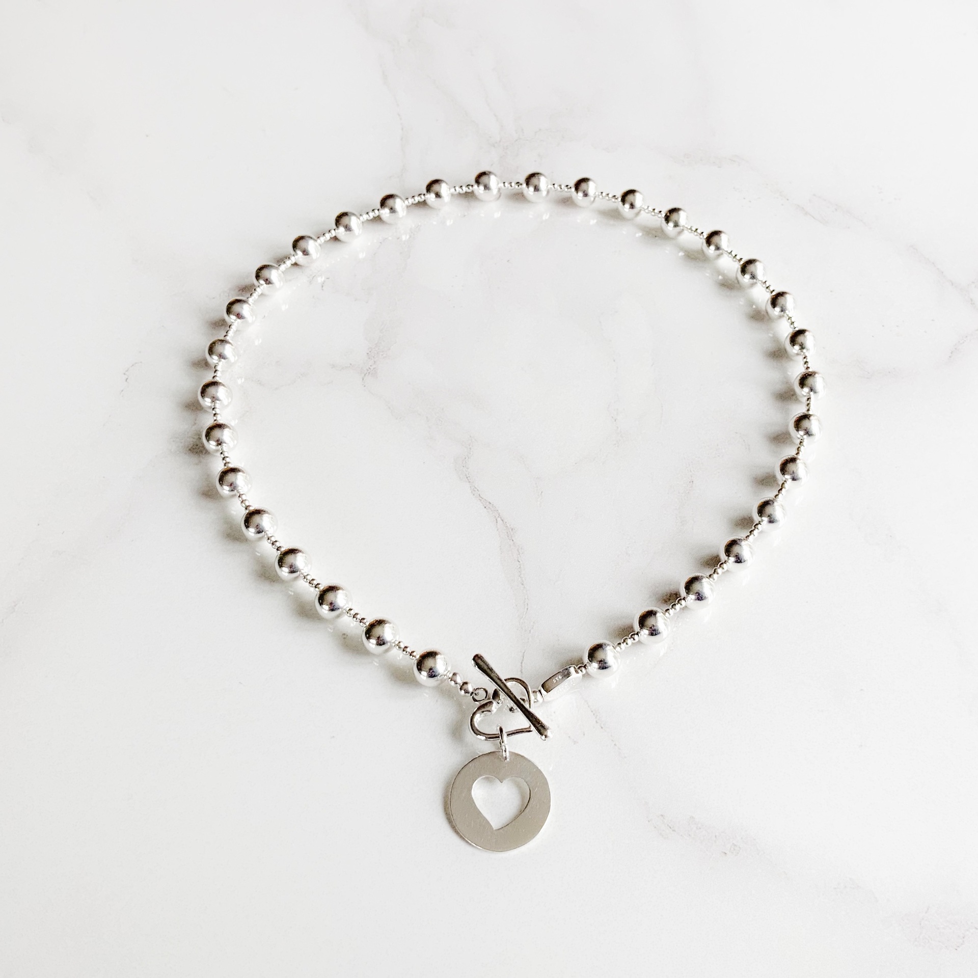 Medium Orb Spacer Necklace With Heart Disc Necklaces Ginny D