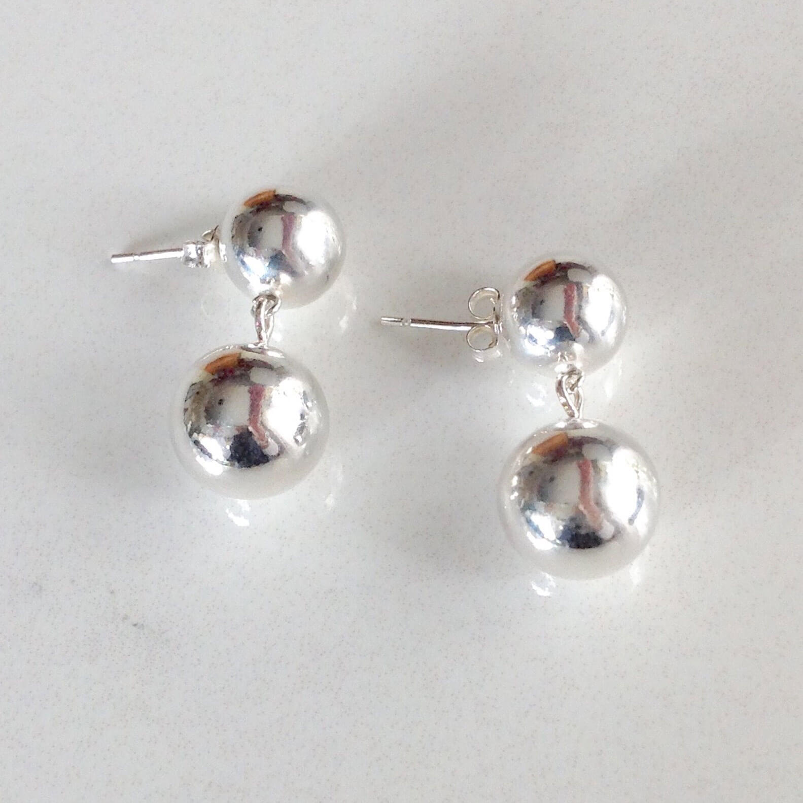 Silver Stud Drop Orb Earrings
