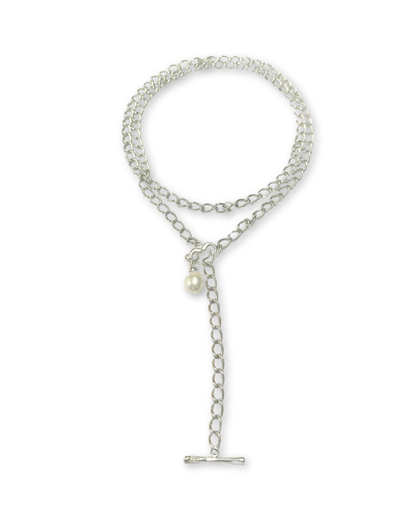 Mini Open Curb Lariat with Drop Pearl