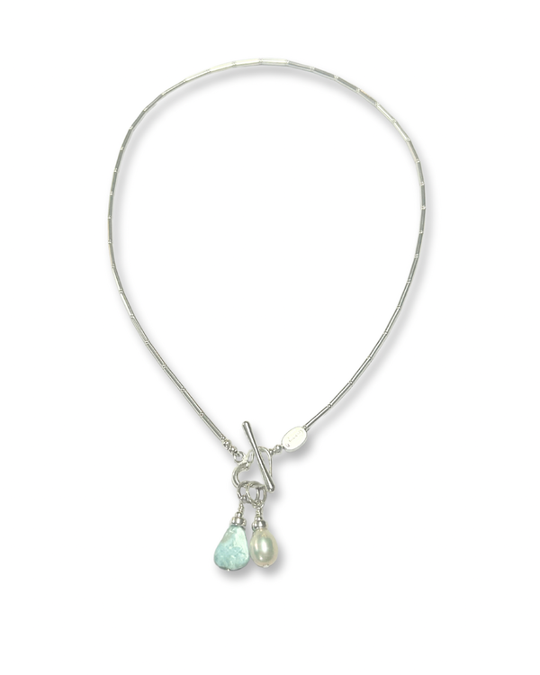 Larimar & Pearl Sleek Drop Necklace