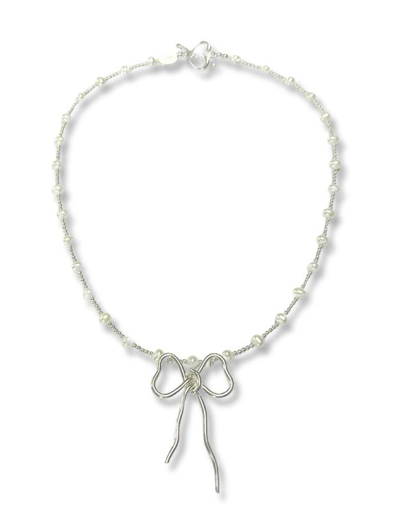 Tictac Pearl Bow Necklace