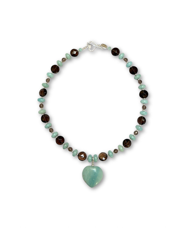 SMOKEY QUARTZ & AMAZONITE HEART NECKLACE