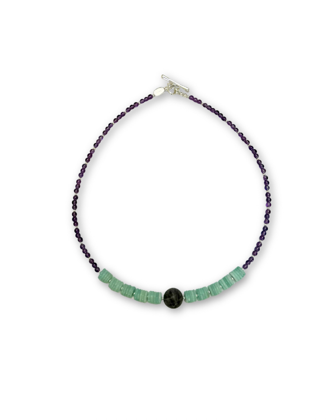 AMAZONITE  & AMETHYST SINGLE ORB NECKLACE