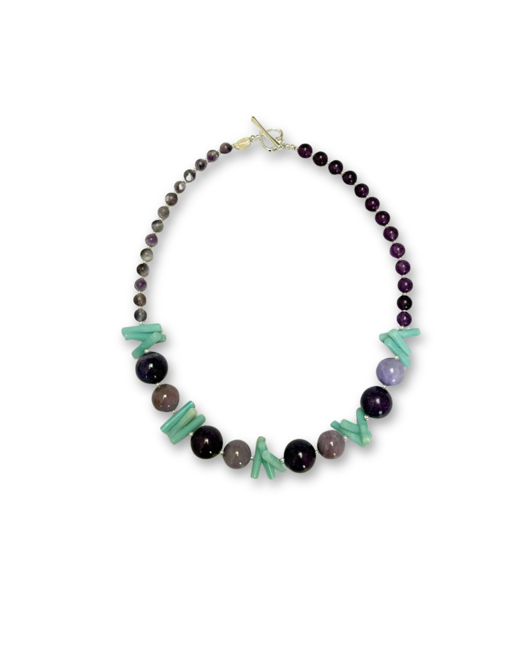 AMETHYST ,LEPIDOLITE & AMAZONITE STATEMENT NECKLACE