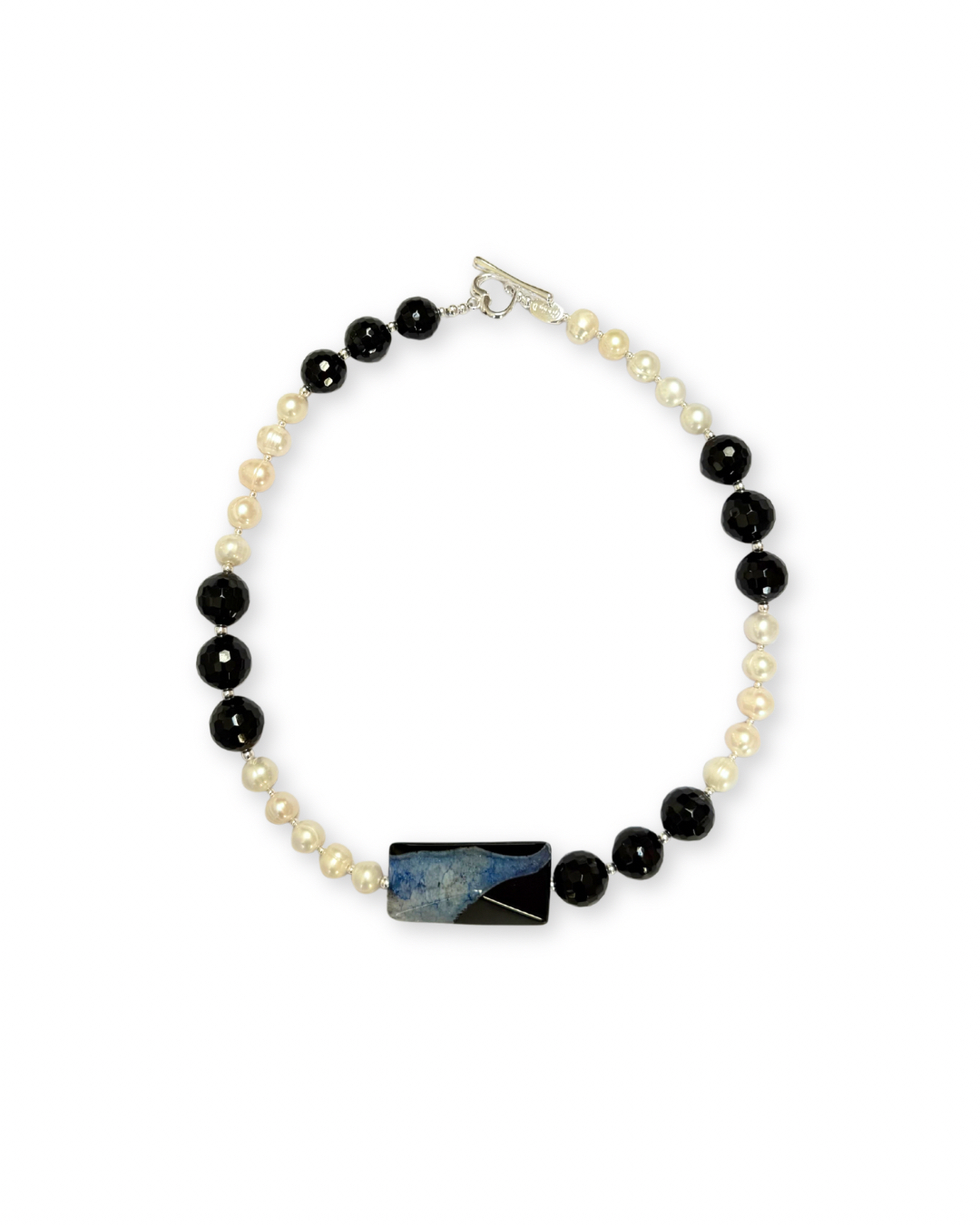 FRESHWATER PEARL, BLACK ONYX & AGATE BOLD NECKLACE