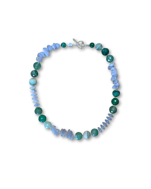 BLUE LACE & GREEN AGATE GEM NECKLACE